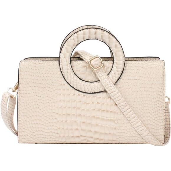 Handbags - Women Flap Tote Top Handbags PU Leather Beige4